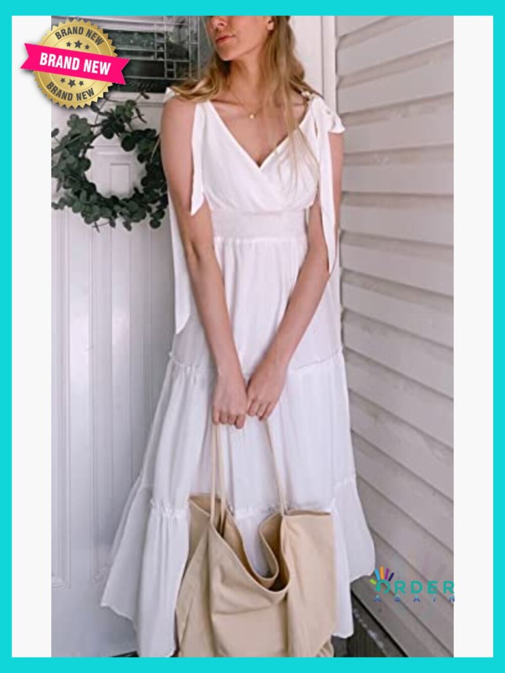 Sleeveless Tiered Maxi Dress Smocked Waist Tie Straps Boho Beach Sundress - Picture 5 of 7